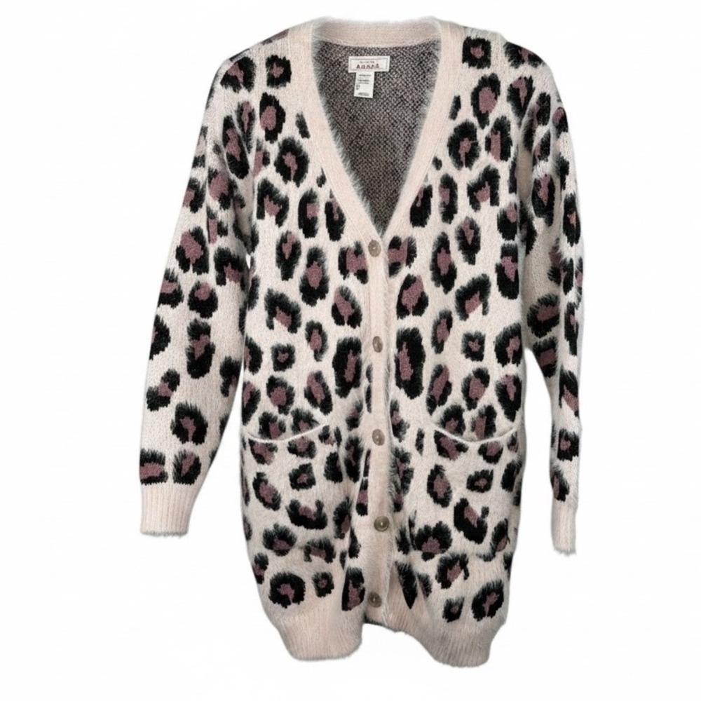 Ariat Pretty in Pink Leopard Print‎ Fuzzy Longline Cardigan Sweater Size L